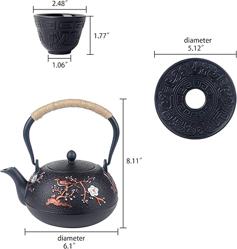Miniatura 6 de Juego de tazas de té japonesas de hierro fundido de 7 piezas, tetera con infusor y salvamanteles (40 onzas)