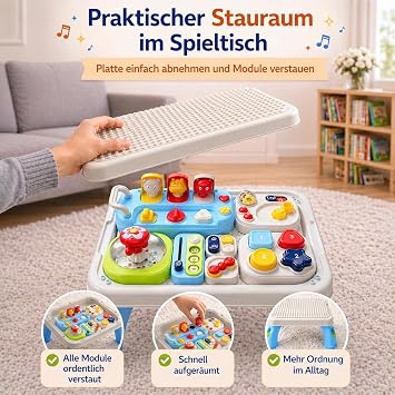 AMAYO - Baby Aktivitätstisch Montessori ab 9-36 Monate – Interaktiver Babys Entdeckertisch Spieltisch mit Motorikspielzeug Musik & Lernspielen – Lernspielzeug oder Geschenk für Babys & Kleinkinder