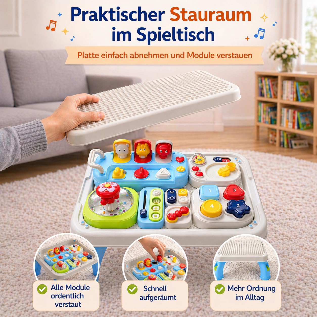 AMAYO - Baby Aktivitätstisch Montessori ab 9-36 Monate – Interaktiver Babys Entdeckertisch Spieltisch mit Motorikspielzeug, Musik & Lernspielen – Lernspielzeug oder Geschenk für Babys & Kleinkinder