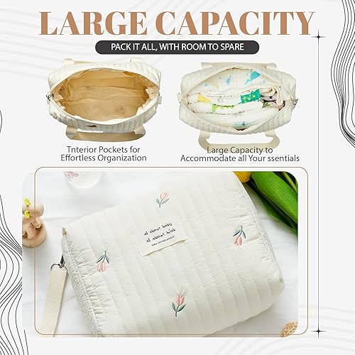 Vista 11 de Paterr Bolsa de pañales para mujer, multifunción, multitamaño, bolsa de maternidad, acolchada, de algodón, bonita, 2