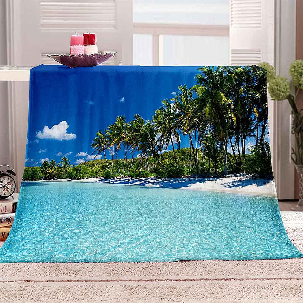 Couverture microfibre douce 3D paysage de lac azur plaid flanelle premium 150x200