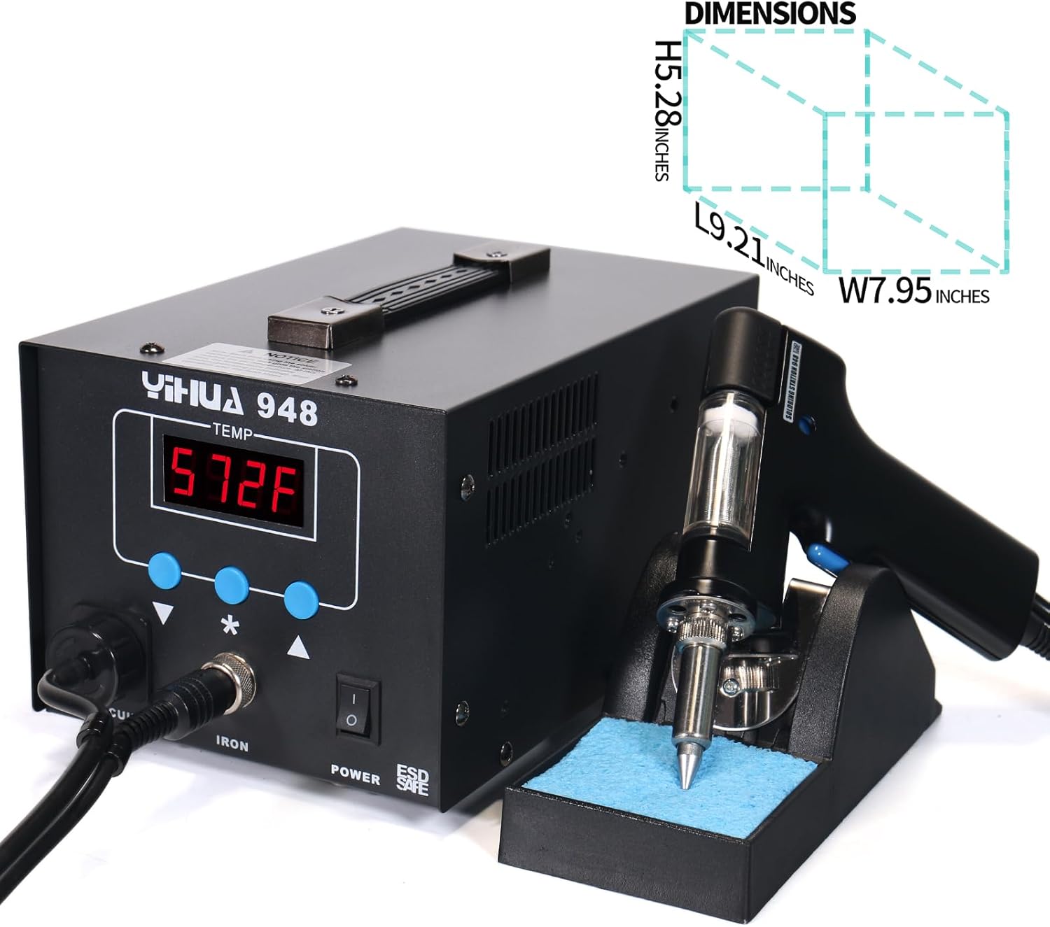 YIHUA 948 Standard Desoldering Station, 80W, with Auto Shutoff, Variable Precise Temperature (716°F ~ 896°F), ºC/°F display, Sleep Function and More.