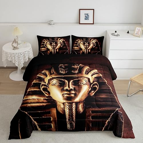 Juego de edredón de faraón, edredón acolchado 3D del faraón del antiguo Egipto para adultos, mujeres y niños, edredón exótico de plumón de estilo
