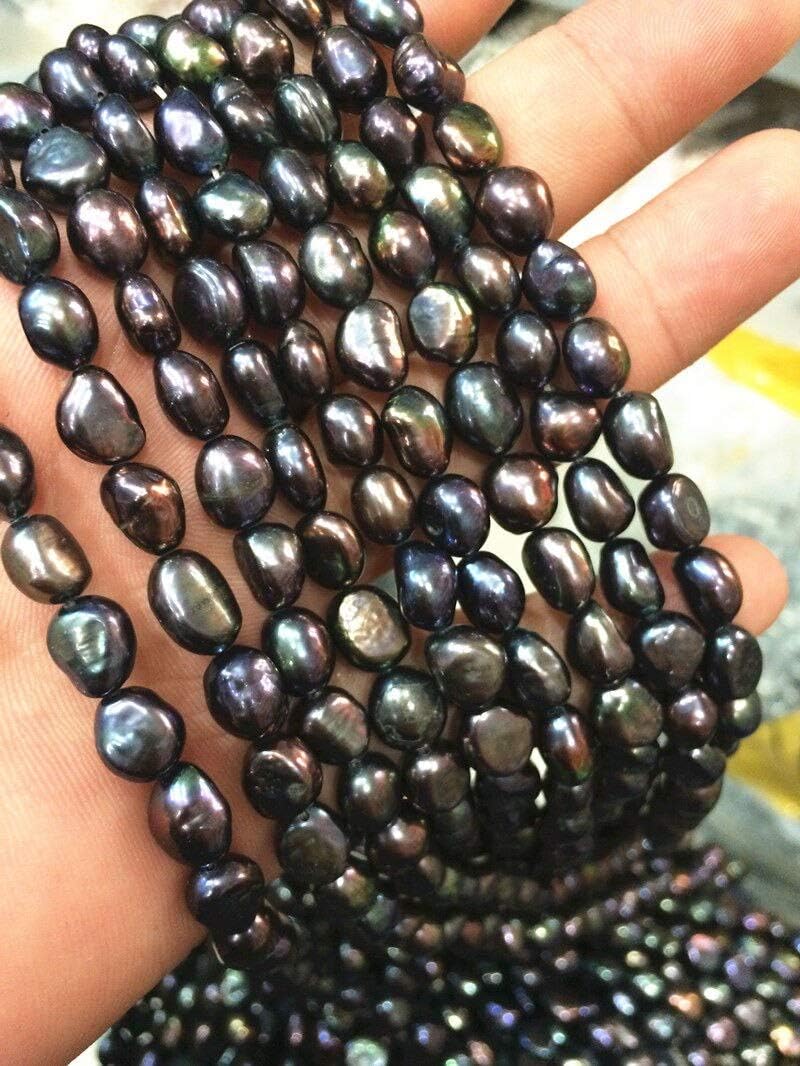 Calvas Natural 7-8MM Tahitian Black Pearl Baroque Loose Beads 14"