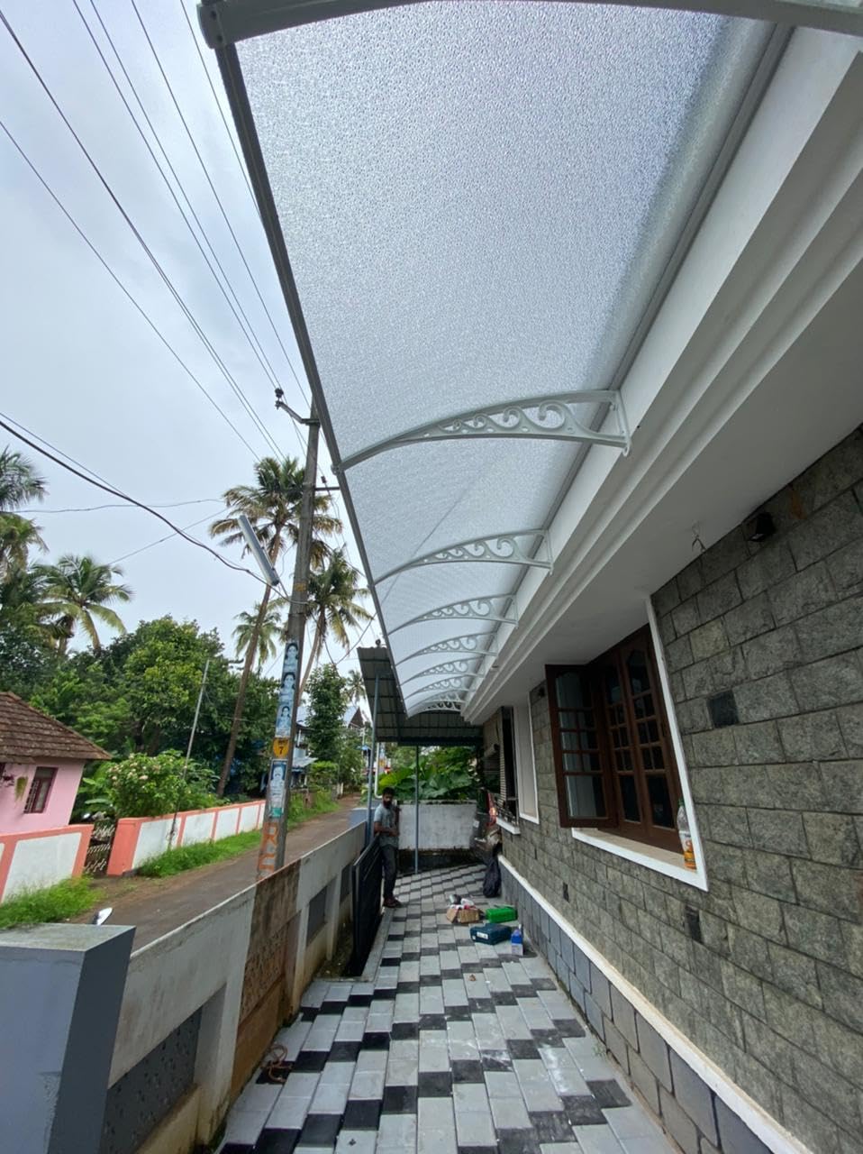 CHENNAI Window Blinds and Shades DIY Polycarbonate Awning (Engineered Plastic Brackets) Window Sunshade Door Weather Shed Rain Canopy Awnings - 4'Widthx2'Depth (Black Brackets & White Sheets) - Image 7 thumbnail
