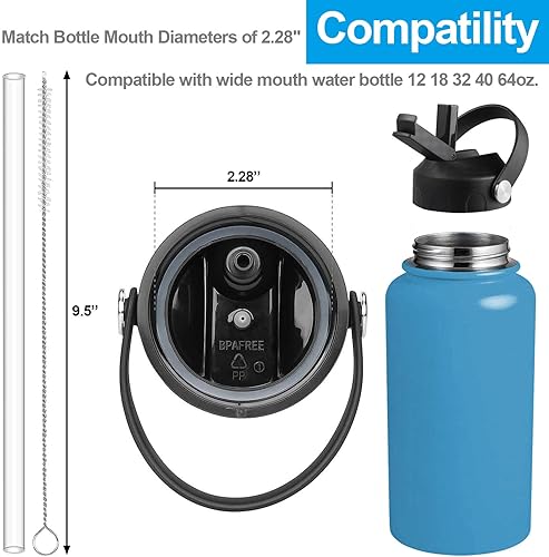 Miniatura 4 de Tapa de popote de boca ancha para botella de agua deportiva Hydro Flask, tapa a prueba de polvo compatible con botella de agua de boca ancha