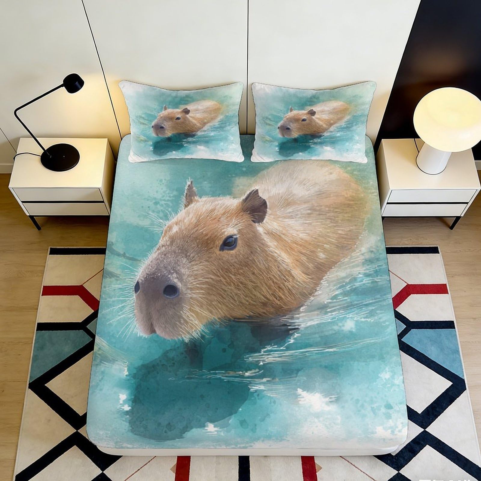 K1r3d9e5 Style-10 3D Printed Capybara Water Fitted Sheet Microfiber Soft Anti-Slip Animal Bed Cover For Bedroom Guest Room Decor 90X200x25cm