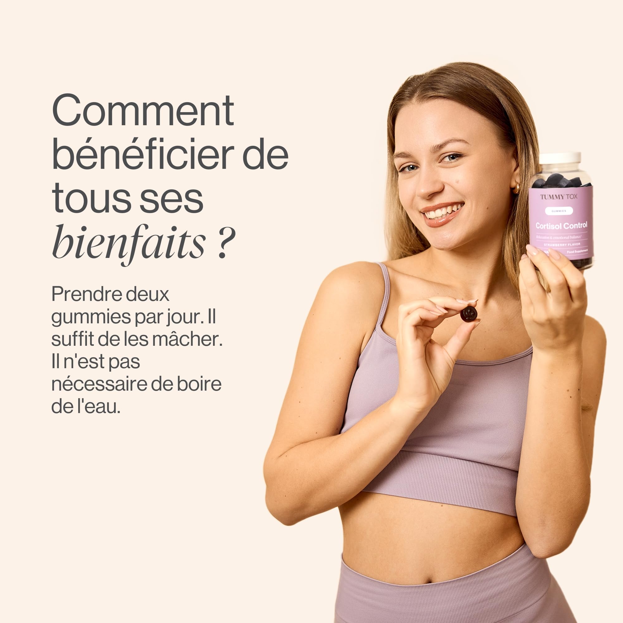 Tummy Tox Ashwagandha Gummies - GABA et Rhodiola, 60 Gummies | Rhodiola Rosea, les Vitamines B6 et B12 contribuent à des Fonctions Psychologiques Normales