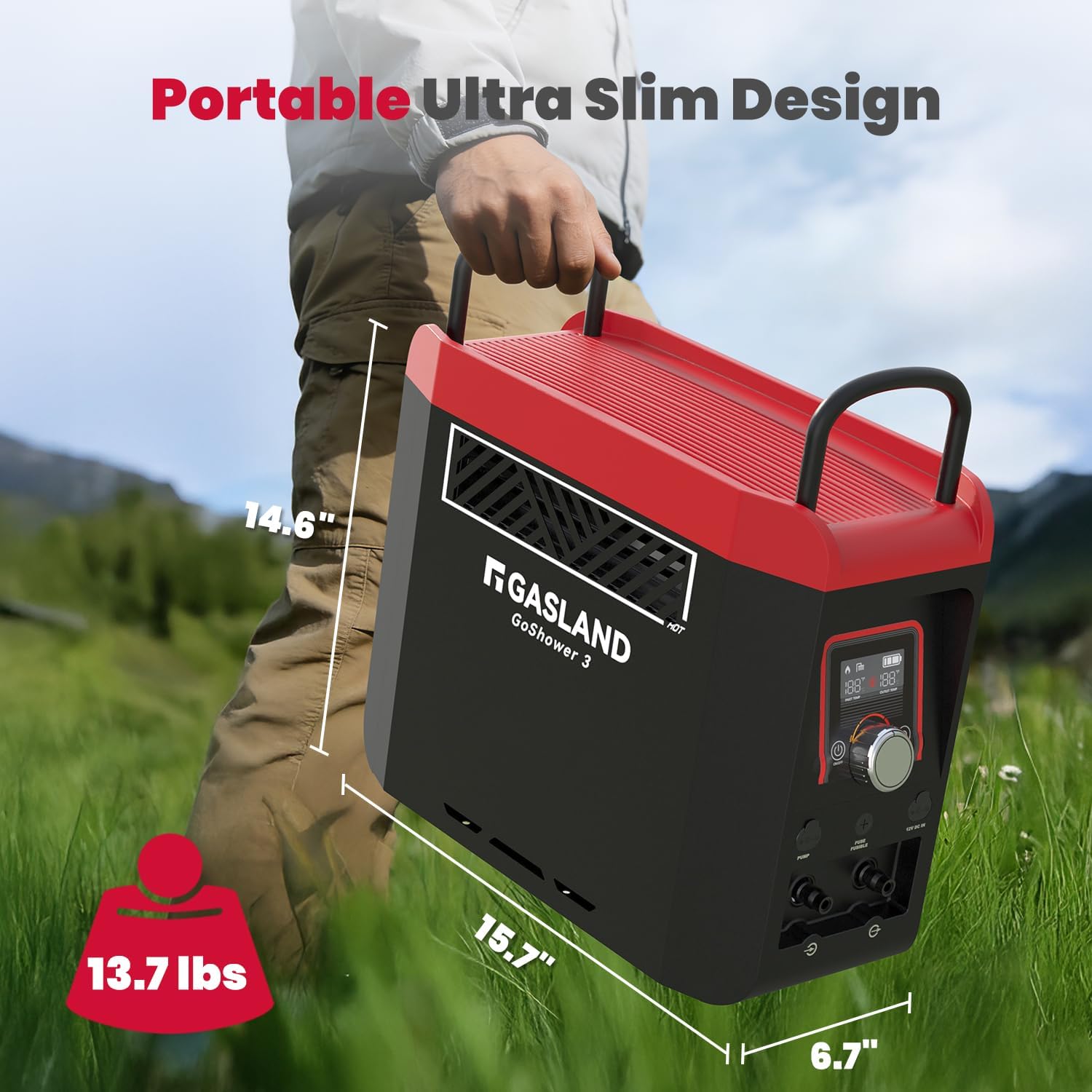 GASLAND Goshower G3Pro 1lb Propane Portbale Water Heater with Pump | 4000mAh Rechargeable Battery | MAX 100mins Shower Time | Outdoor Propane Camping Shower Heater | Overheating Protection