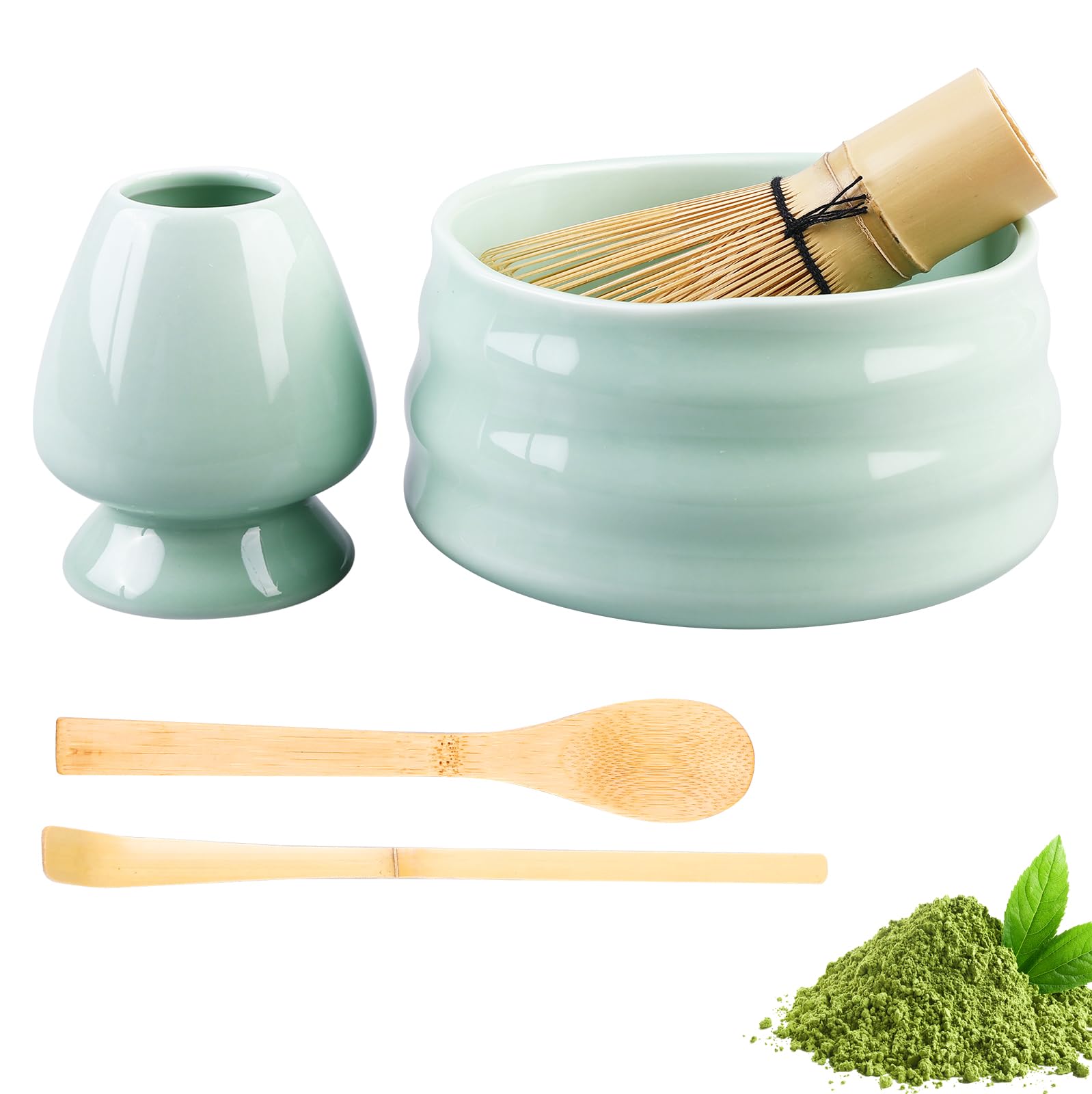Kit Cérémonie Matcha 5 Pièces - Fouet Bambou, Cuillères, Support, Récipient Poudre, Tamis - Pour Thé Matcha Traditionnel