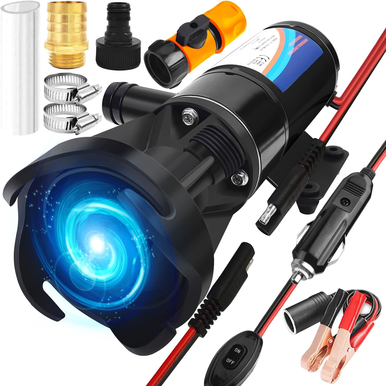 Macerator Pump for RV, 12V 12GPM RV Macerator with Quick-Release, Sewage Pump with Garden Hose Discharge Port for Marine, Campers, Kitchen, and Bathroom