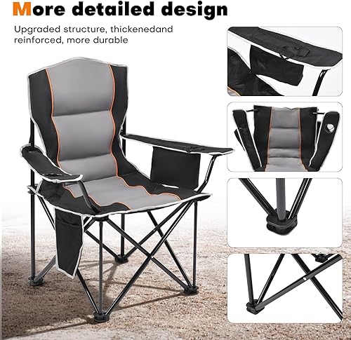 Miniatura 7 de XMT Silla plegable acolchada de alta calidad, extra ancha y resistente, capacidad de 450 libras, silla de campamento portátil con enfriador