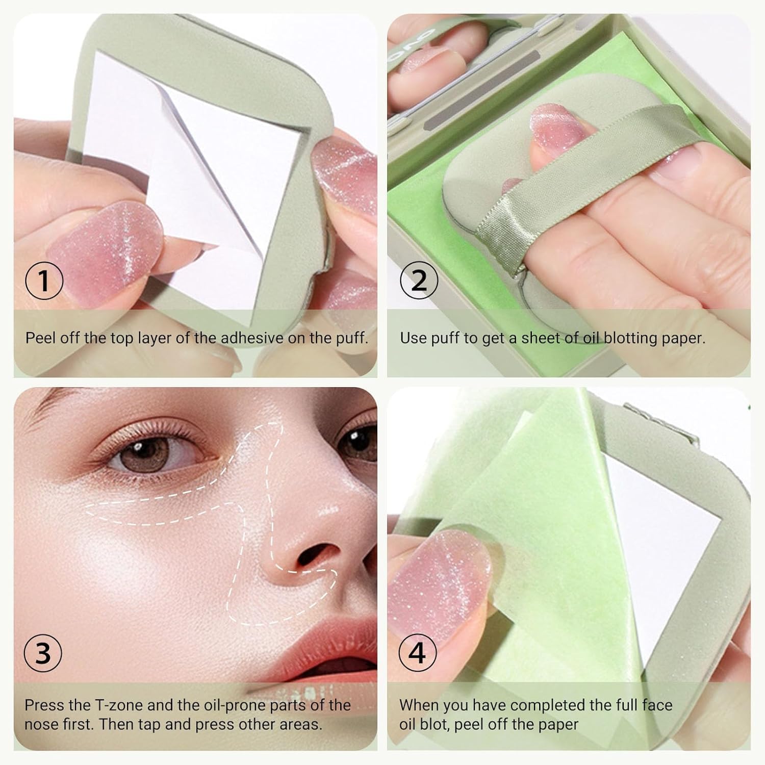 LERFOT® 100Pcs Korean Face Blotting Paper for Oily Skin, Natural Linen Bloating Papers for Oily Face, Oil Absorbing Sheets for Face, with Built-in Mirror & Powder Puff Pad for Men and Women 3