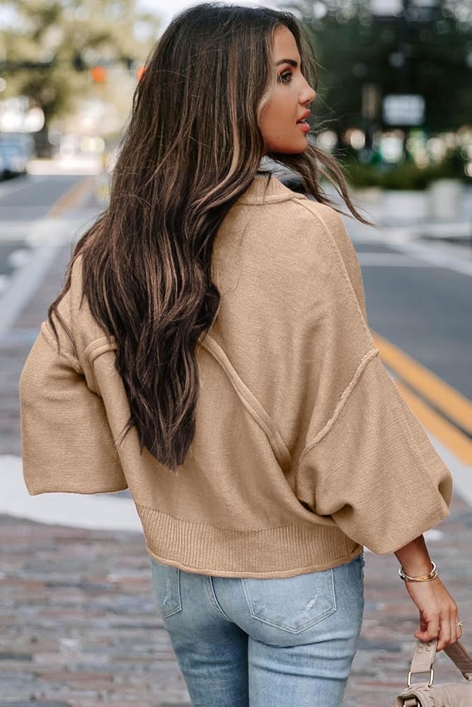 トップス COTTON SILK LOOSE SILHOUETTE PULLOVER Women Casual Long Sleeve Crew Neck Sweater Loose Solid Color