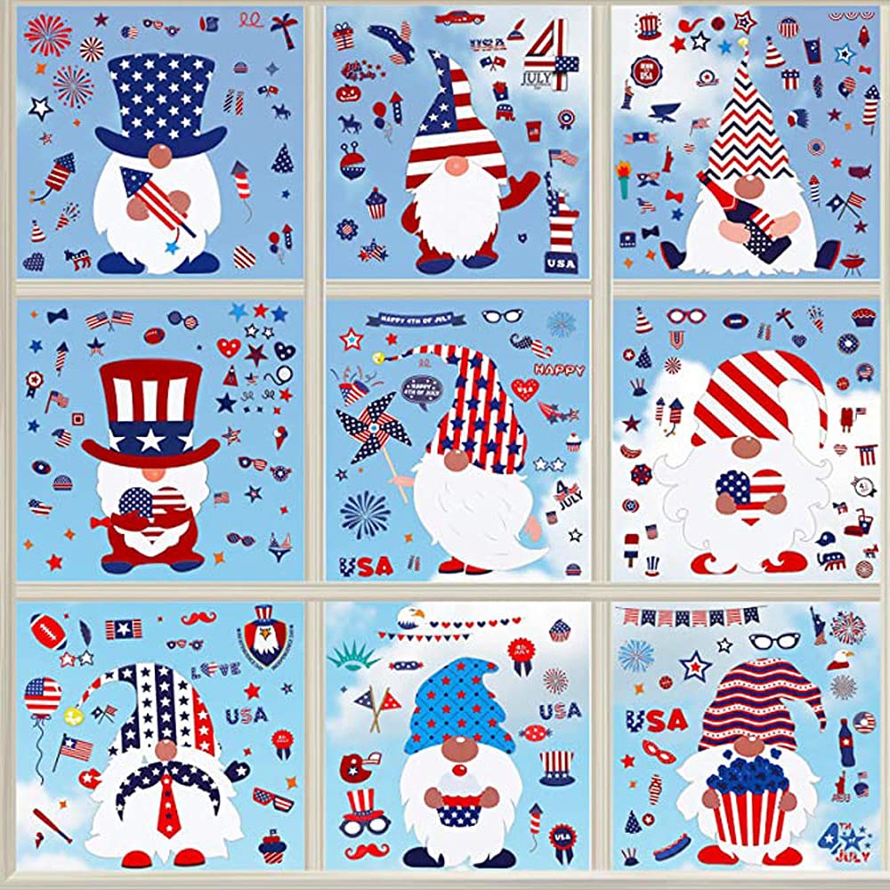 Adonisaon Flag PVC Wall Stickers, 4th of July Decorations, 9 Sheets, Patriotic Window Art Decals, Glass Surface Recommended, Indoor & Outdoor Usage