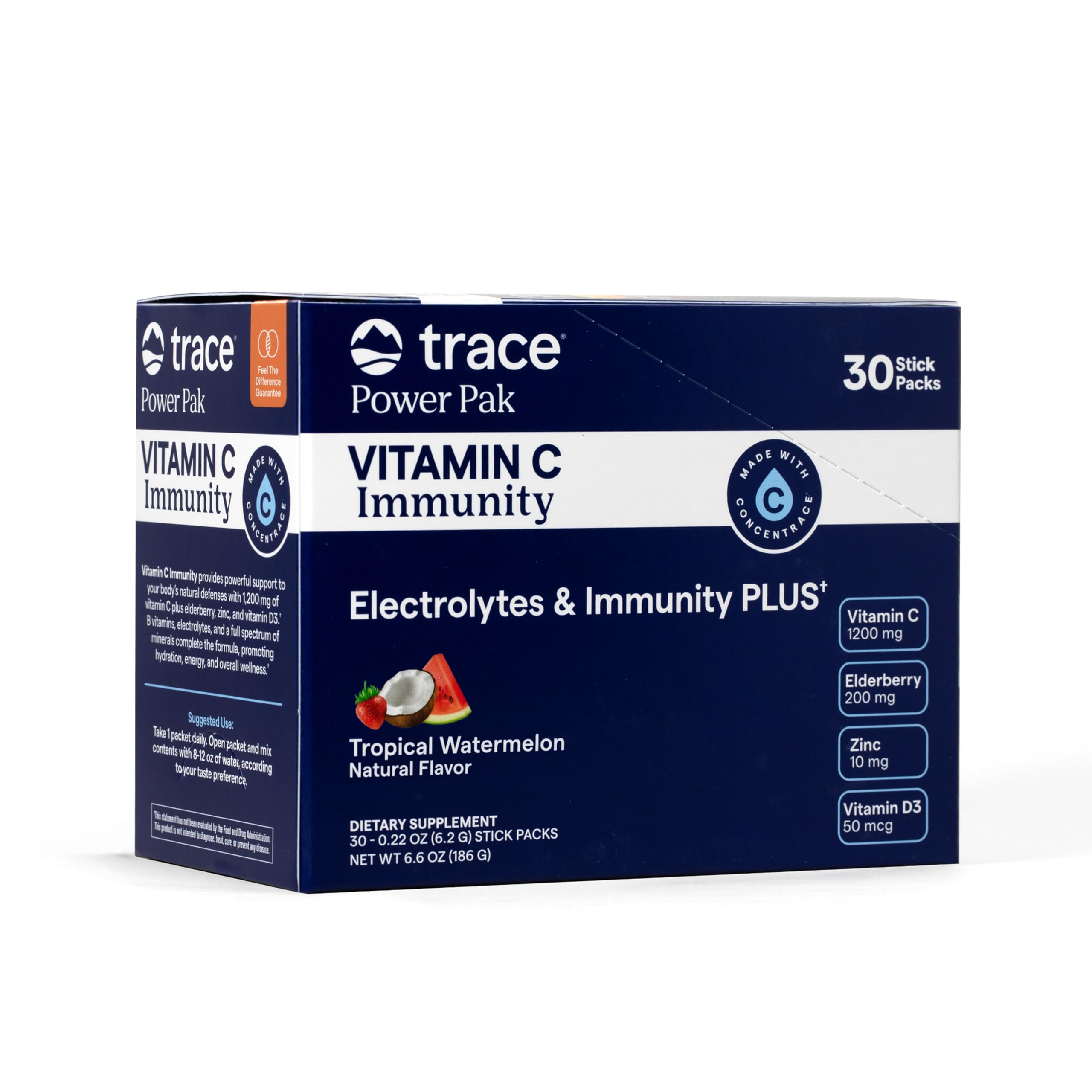 Trace Minerals Power Pak Energy Drink Mix, Tropical Watermelon, 30 Ct Tropical Watermelon (Immunity) Stick Packs