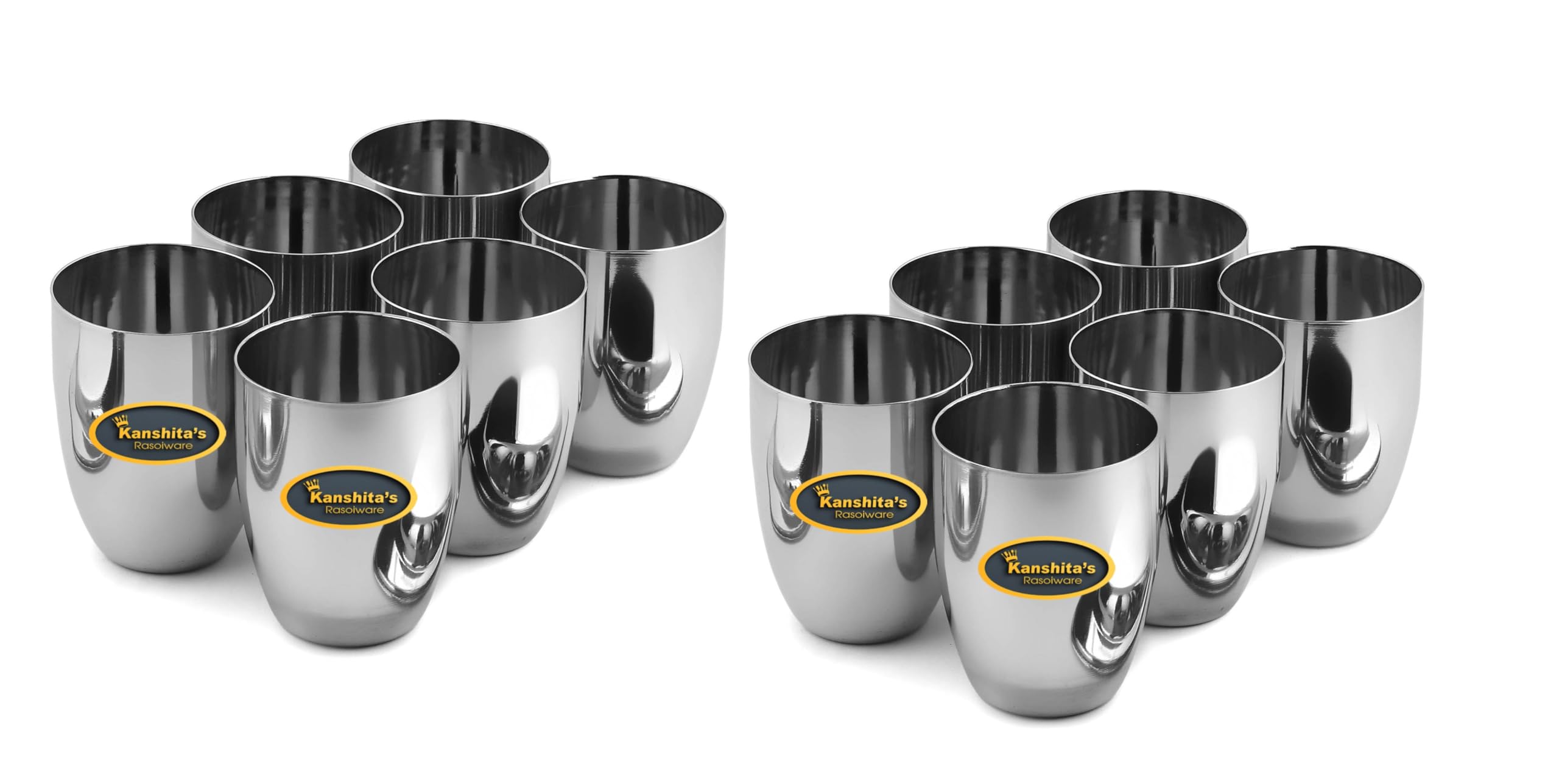 Kanshita's Rasoiware Unbreakable Stainless Steel Heavy Gauge Glass for Drinking and Serving Water and Cold Drink (Kulled Glass 12 Pcs), 350 ml
