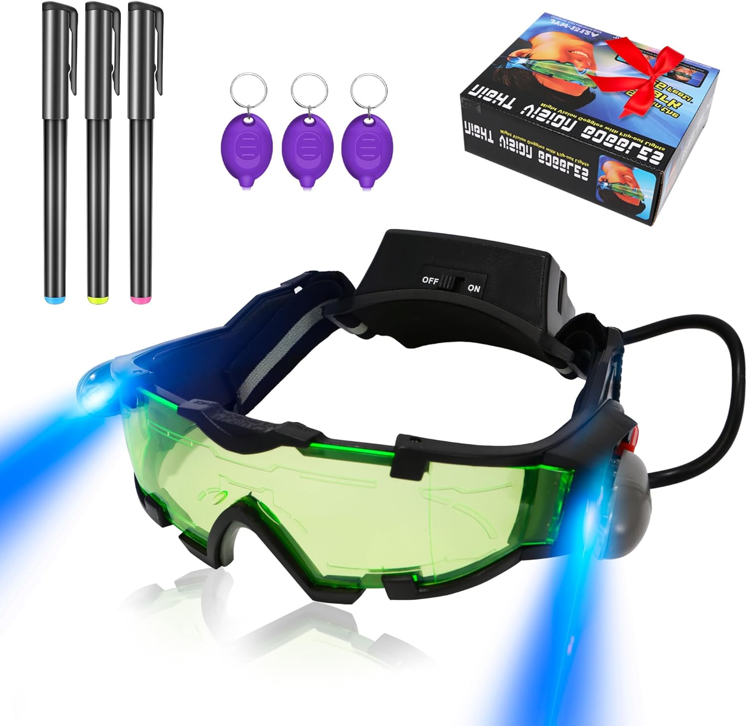 Kids Night Vision Goggles with Invisible Ink Pen Spy Kit, 7PCS Spy Kit, 3PCS Invisible Ink Pen with 3PCS Mini UV LED Flashlight, Gifts for Kids 5 6 7 8 9 10 11 12