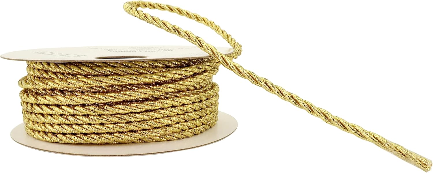 Celebrate It 3mm x 7yd. Gold Metallic Cording – Non-Wired, Polyester & Metallic, Ideal for Gift Wrapping, Crafts & Decorative Accents, 12 Pack