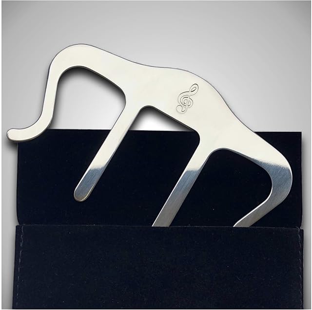 Metal Music Book Clip and Page Holder - Sheet Music Holder for Piano Keyboard, Stands, and Books - Engraved Music Clef and Velvet Storage Carrying Bag - - Piano Accessories Music Gifts