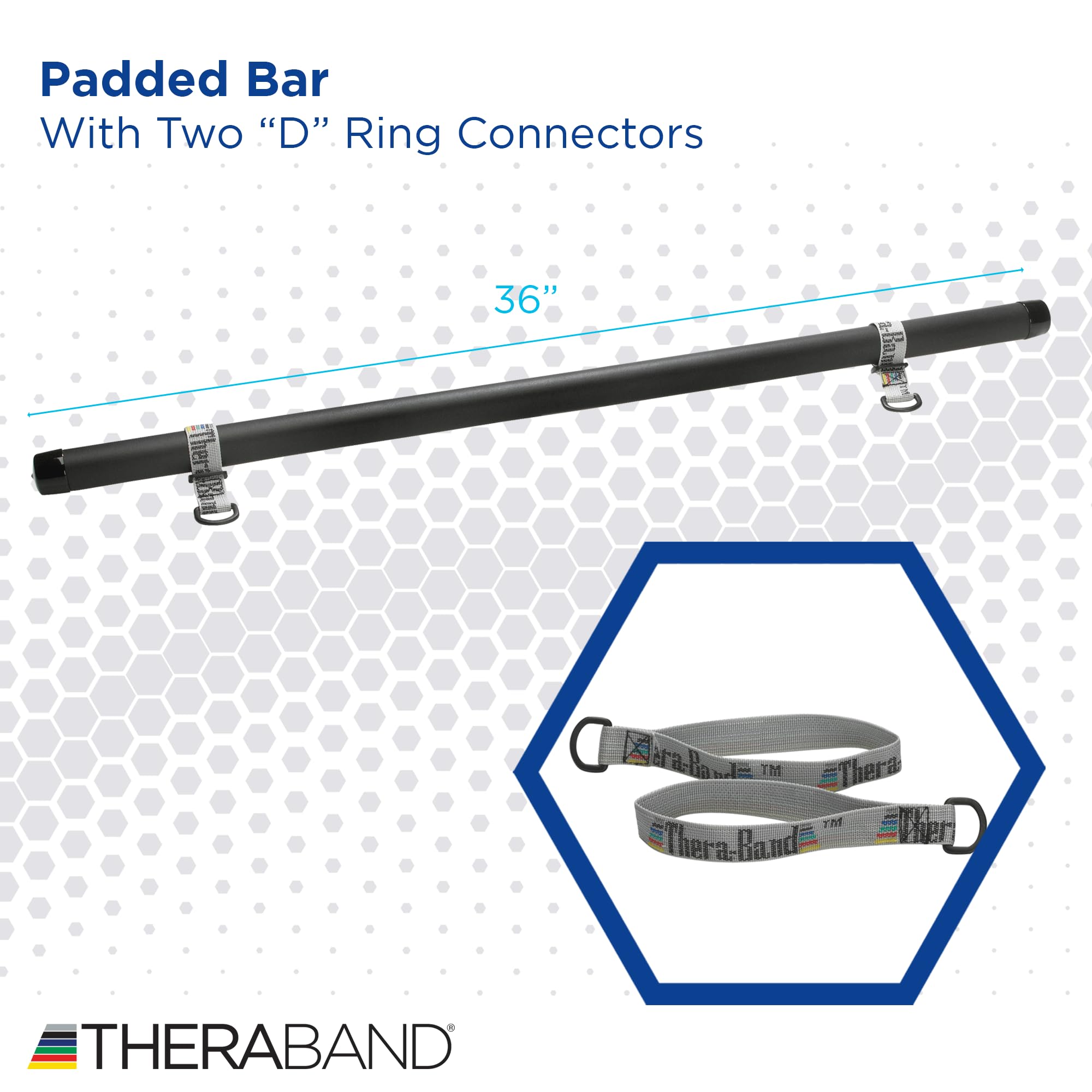 THERABAND Bande de résistance rembourrée - Fixation pour Bandes de résistance et Tubes - Barre de 90 cm avec connecteurs en D pour Station de Bien-être, Pilates, Yoga, entraînement à Domicile sans