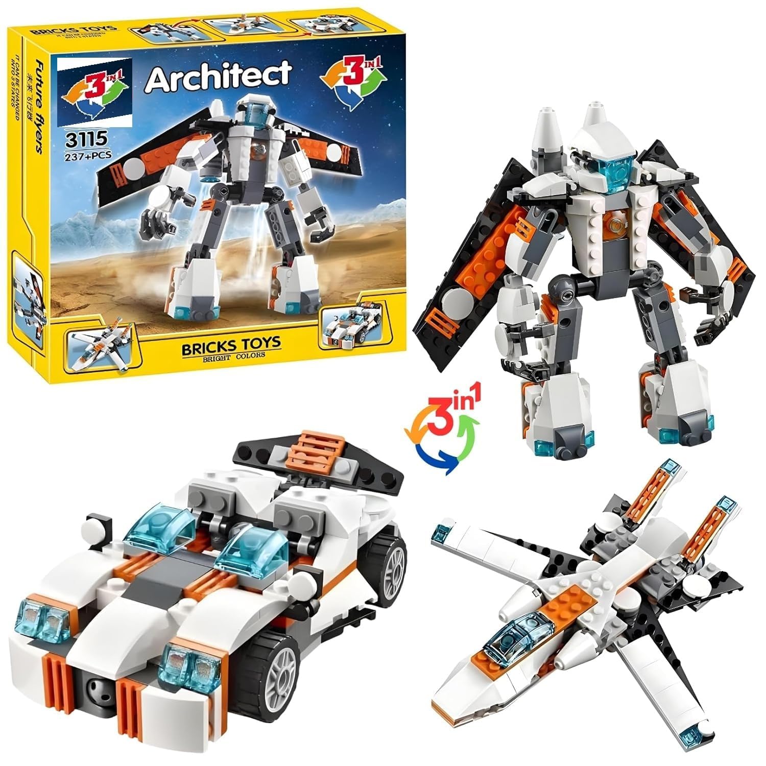 Galaxy Hi-Tech 3 in 1 Architect Brick Toys 237+ Pieces Building Block - Space Astronaut Theme Blocks and Bricks - Robot, car, Aircraft Educational Engineering Construction Learning Toy for Kids