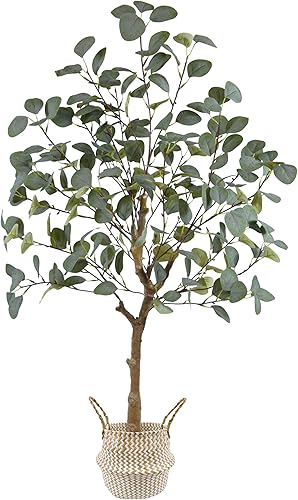 Miniatura 2 de Warmplants Árbol de eucalipto artificial, hojas de seda verde de 4 pies de alto, planta sintética perfecta con canasta, árboles de eucalipto falsos