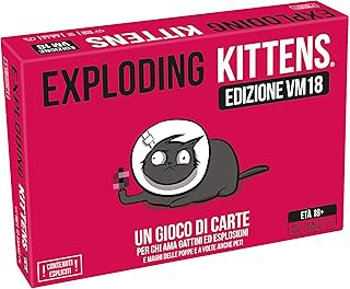 Comprar Exploding Kittens – VM18 – Juego de Cartas, Party Game, Prohibido para Menores de 18 años, 2-5 Jugadores, edición en Italiano – Exclusiva Amazon