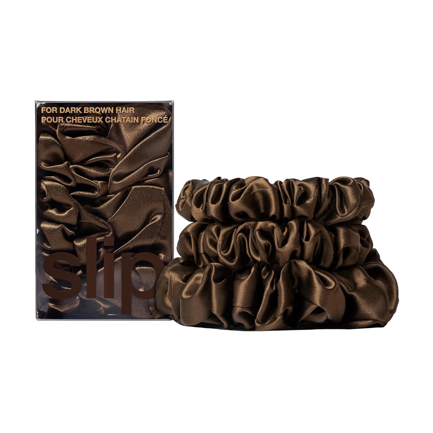 slip Back to Basics Dark Brown Midi & Large Scrunchie Set | Includes 2 Midi & 1 Large Pure Silk Scrunchies | 100% Mulberry Silk, Anti-Crease, Gentle on Hair, Reduces Breakage | Elegant & Durable