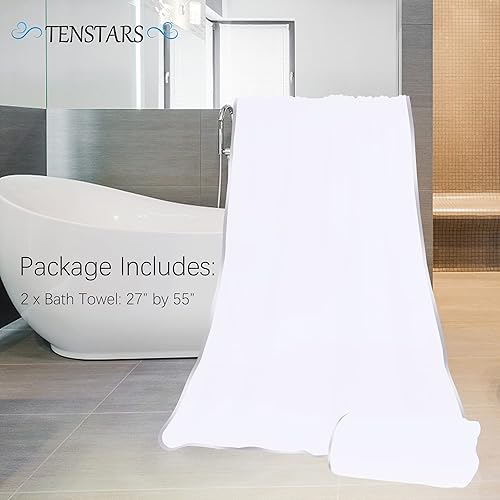 Miniatura 2 de TENSTARS Toallas de baño de seda con dobladillo para baño en liquidación, 27 x 55 pulgadas, ligeras, finas y de secado rápido, toalla absorbente de