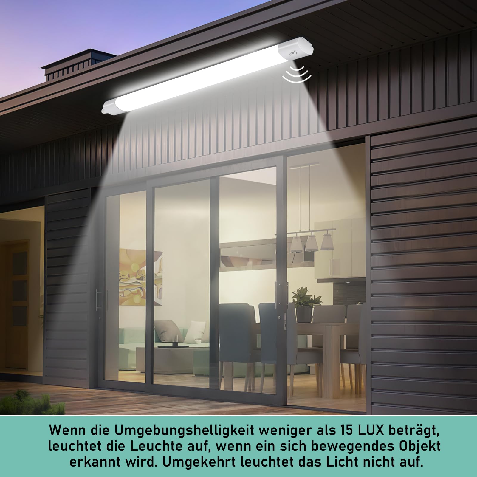 Neon Plafoniera LED Soffitto Lineare 60cm con Sensore Movimento, 20W 2200LM IP65 Antipolvere Impermeabile - Luce a Prova di Umidità per Garage,Cantina, Officina e Bagno, 4000K - Bianco Naturale