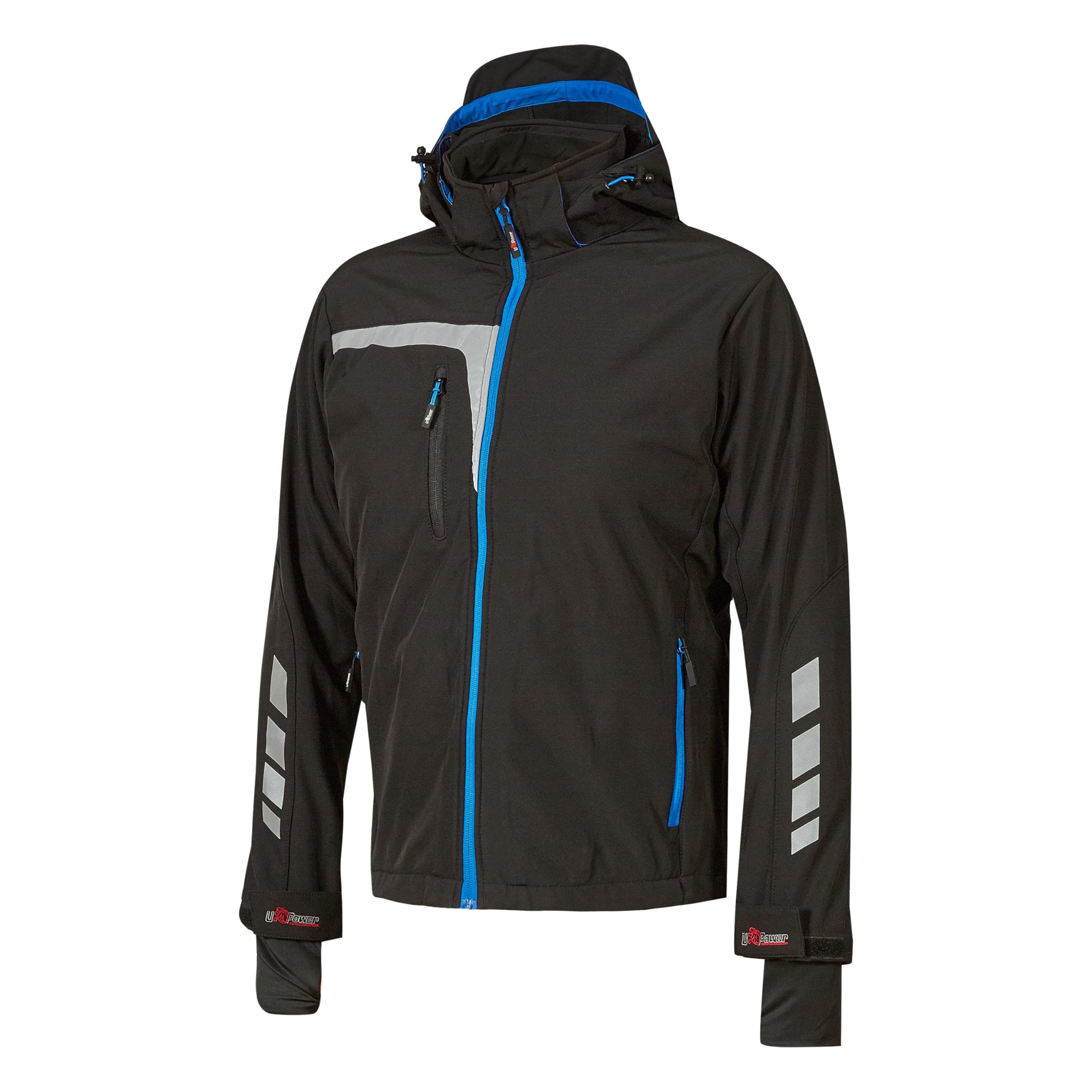 U-Power Workwear Quick, giacca da lavoro impermeabile e antivento, giacca elasticizzata Soft Shell a maniche lunghe, zip intera, con cappuccio