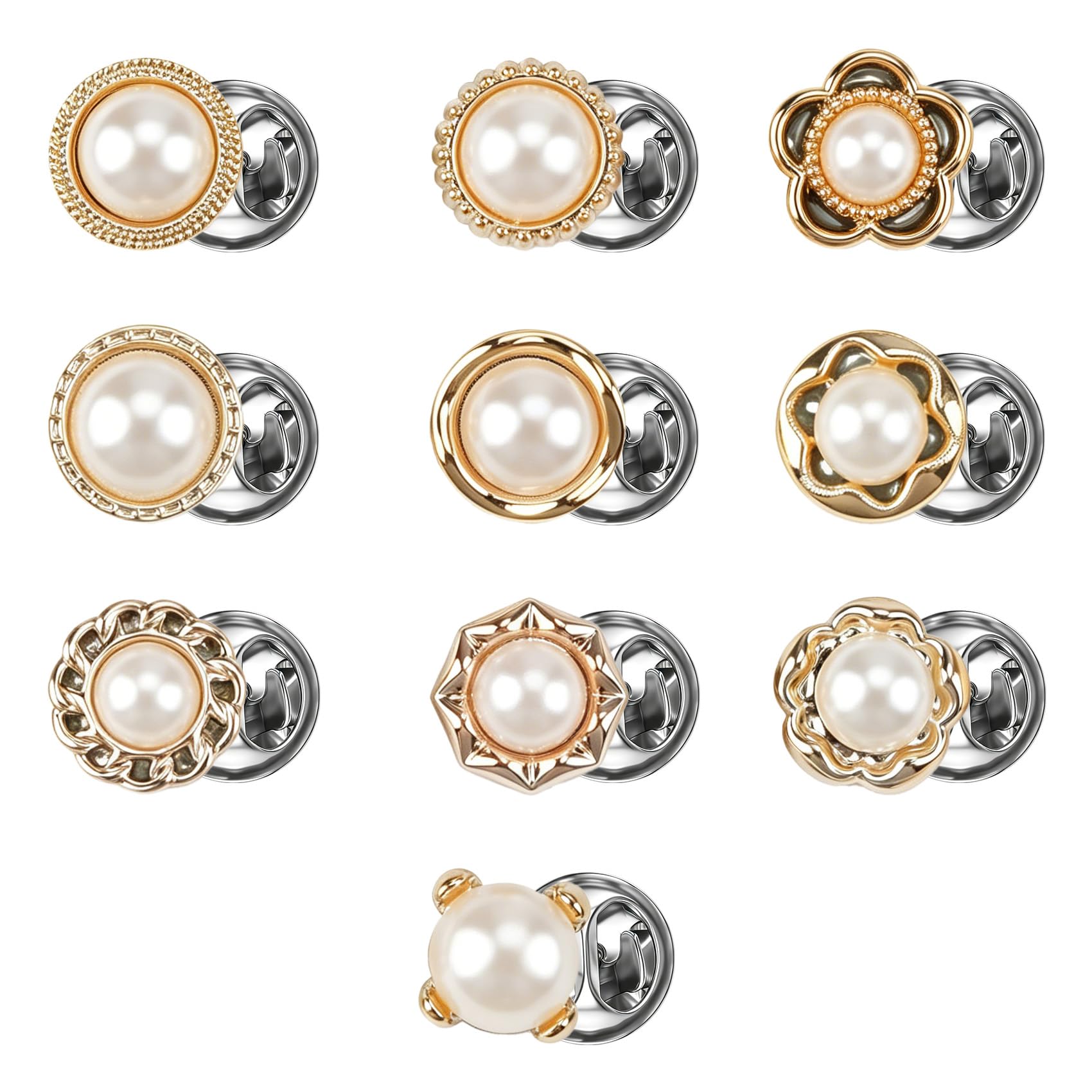 10Pcs No Sew Womens Buttons for Clothes – Instant Modesty Pins for Low Cut Tops, Clip On Pearl Buttons for Cardigans Reusable (B)