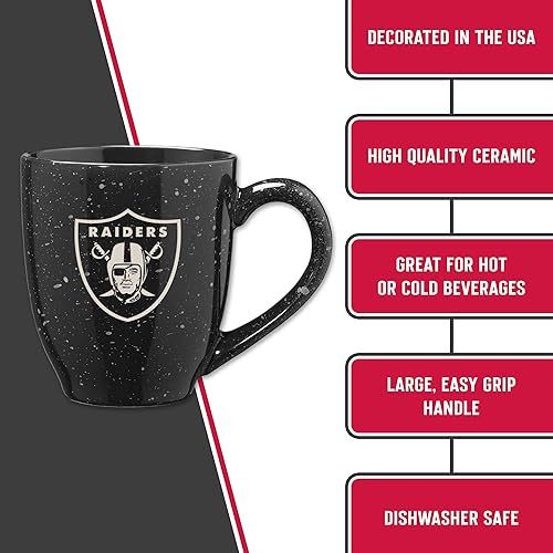 Miniatura 305 de Rico Industries, NFL Football - Taza de café de 16 oz de cerámica moteada, grabada con láser y de color de los equipos de fútbol americano de la NFL