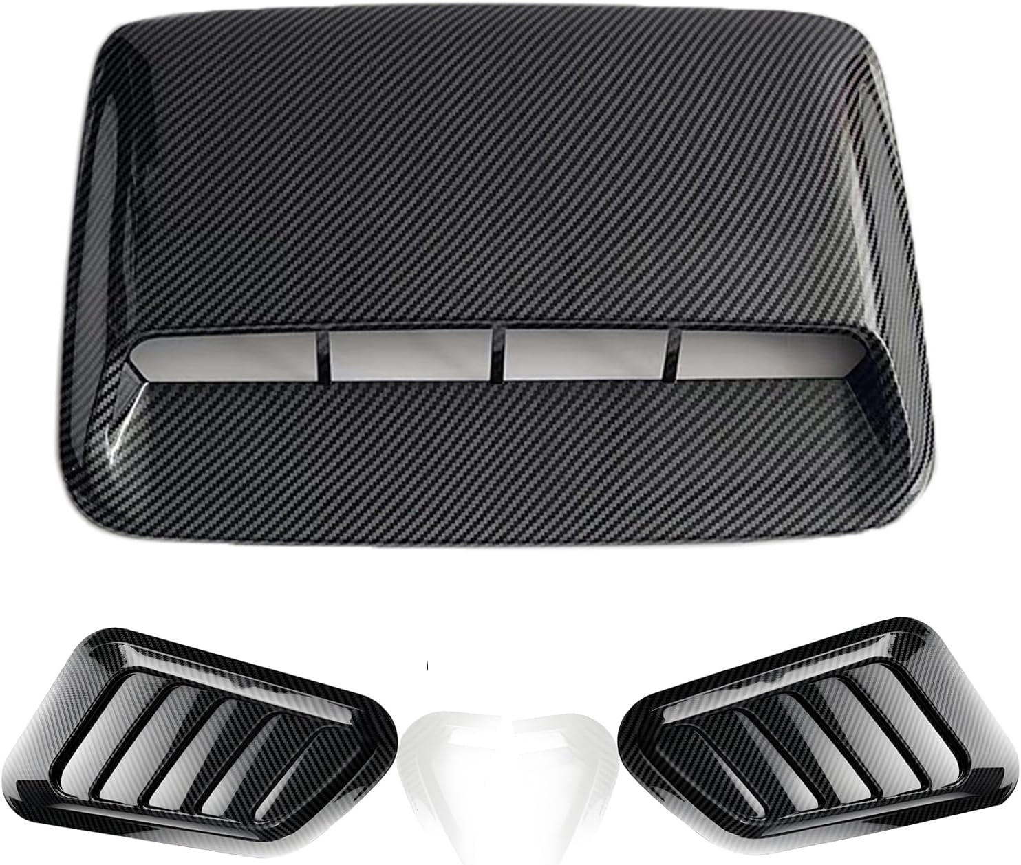 Car Engine Hood Air Vent Decorative Scoop Aerodynamics Cover Kit with Side Vents, Mounting Tape (Carbon Pattern)