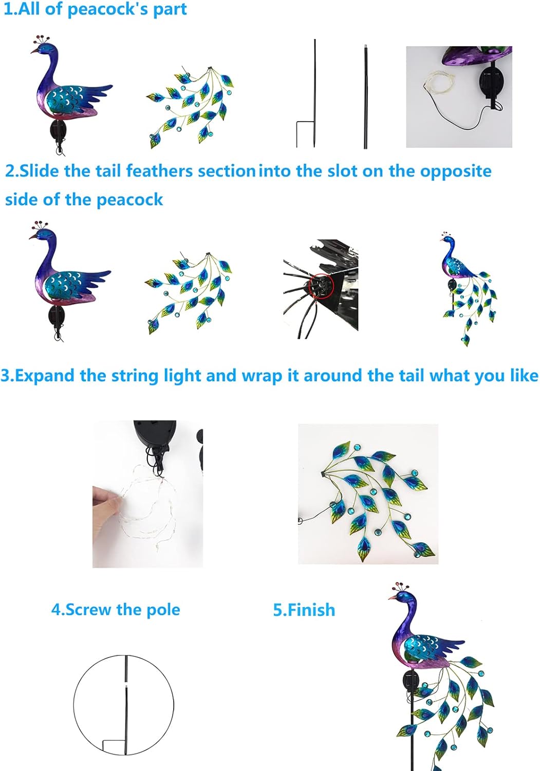 Buy VEWOSTAR Garden Solar Lights Outdoor Metal Peacock Garden Decor