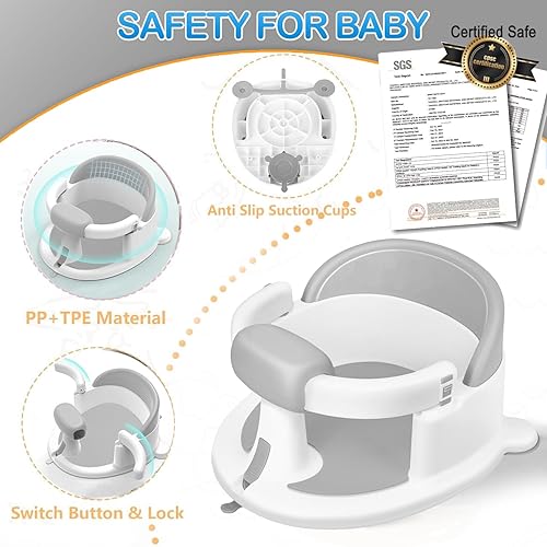 Miniatura 5 de Asiento de baño para bebés de 6 meses en adelante, asientos de baño para bebés sentados, silla de baño antideslizante con ventosas y cojín suave