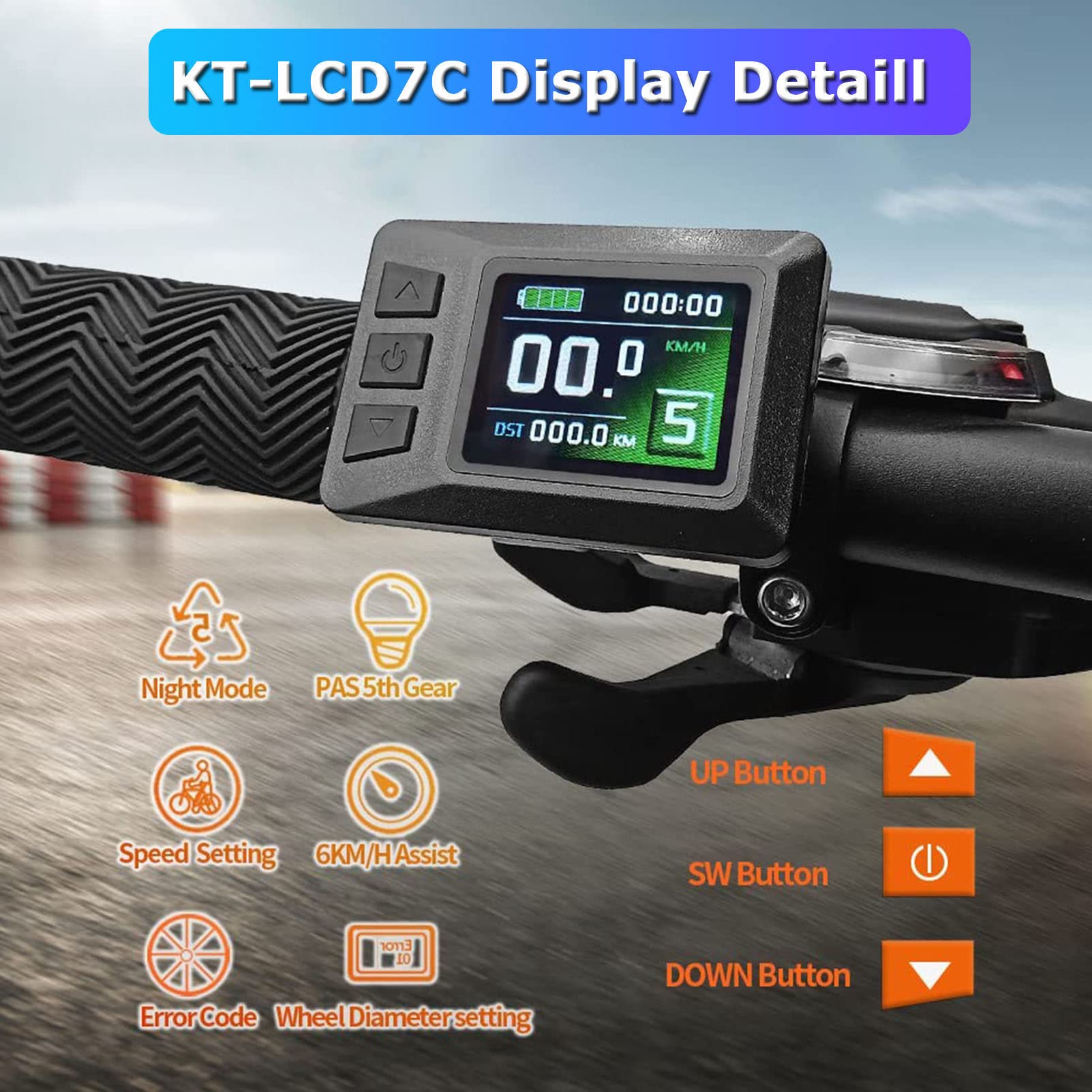 Pantalla para Bicicleta eléctrica, Panel Controlador de Pantalla LCD7C Resistente al Agua de 24V/36V/48V, Tablero para Bicicleta eléctrica