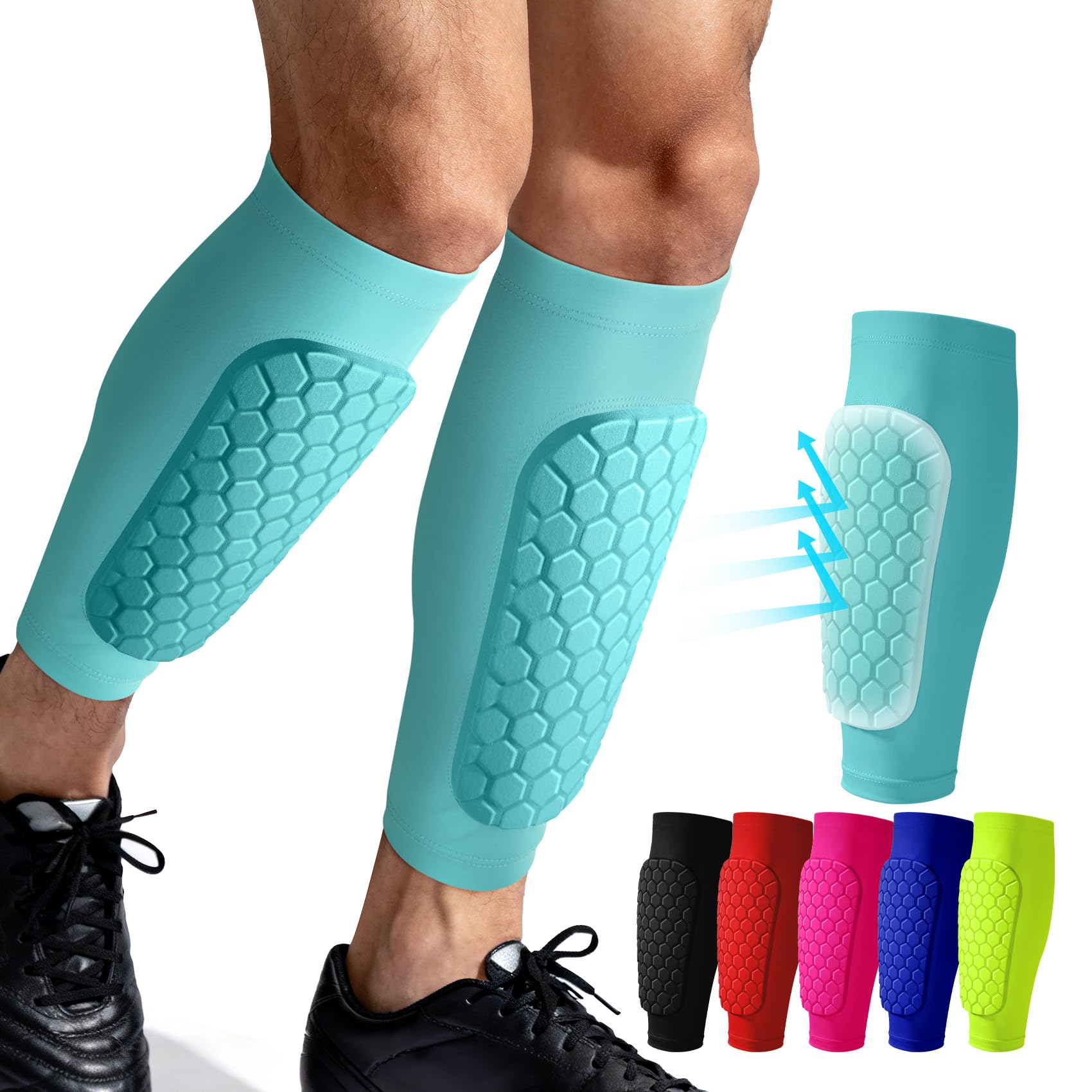 SUOSDEY Football Shin Pads Boys Kids Adults for Various Sizes and Colours, Elastic Breathable Flair Shin Pads Honeycomb Shock Absorbing Protection