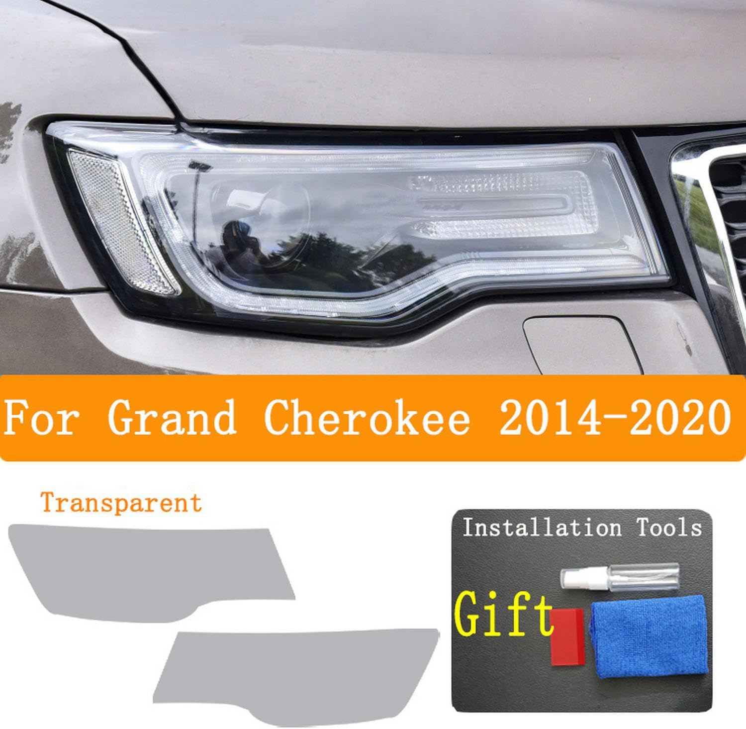 JCAKES Car Headlight Protective Film Headlamp Restoration Transparent Black TPU Sticker，for Grand Cherokee 2021-2023 Accessories