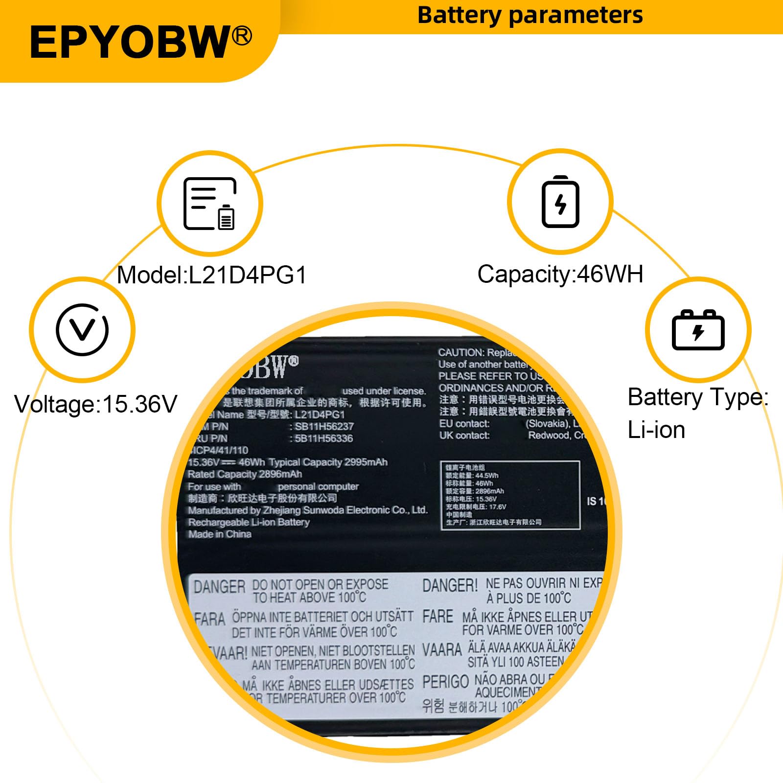 ThinkPad L13 Gen3 第12世代 Core i5 良バッテリー Amazon.com: EPYOBW L21D4PG1 L21L4PG1 Laptop Battery 46Wh 4-Cell