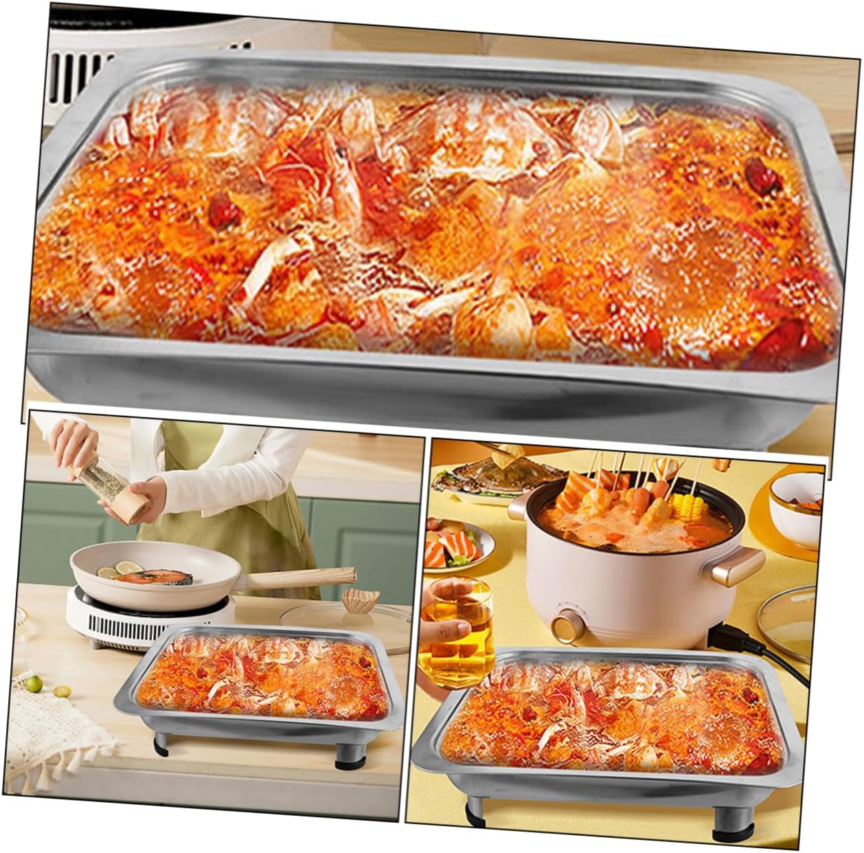 Stainless Steel Chafing Dish for Buffet Catering Rectangular Food Warmer with Lid for Grilling Fish Meats Vegetables for Parties Outdoor Events