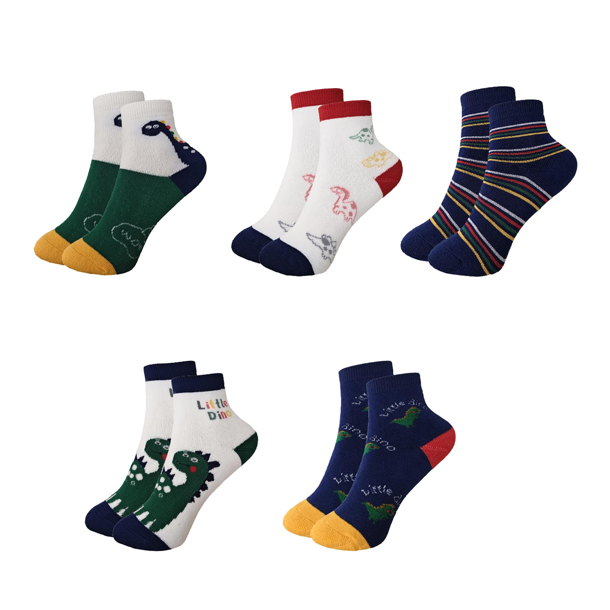 Zzxlw Kinder Winter Socken Jungen thermische warme verdickte Terry Dinosaurier Socken weiche und gemütliche Crew Socken für kaltes Wetter Spaß Tiermuster 5 Paar 3-12 Jahre