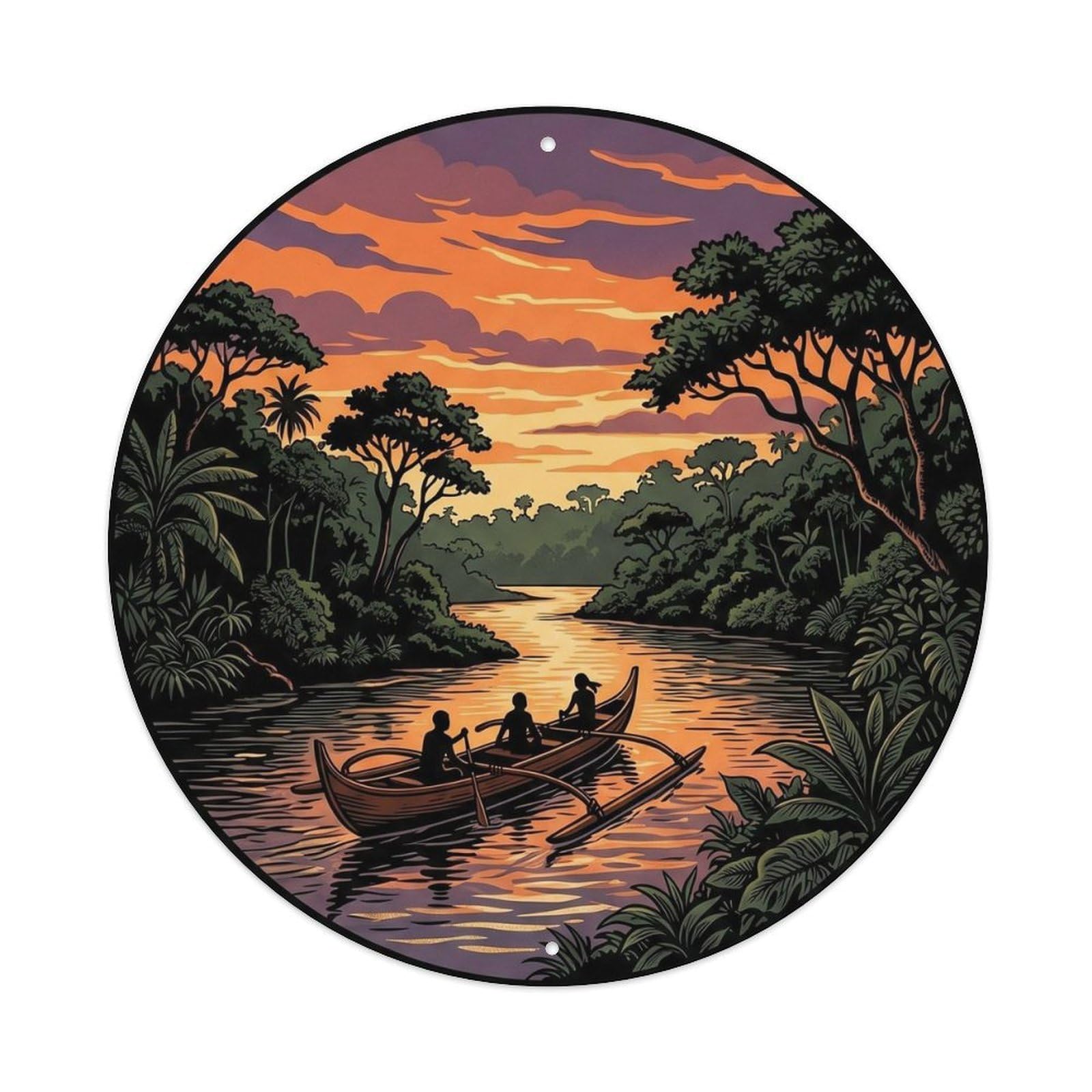 Olyhtr 8X8inch Classic Style Palau Babeldaob River Twilight Woodblock Rock Metal Tin Sign