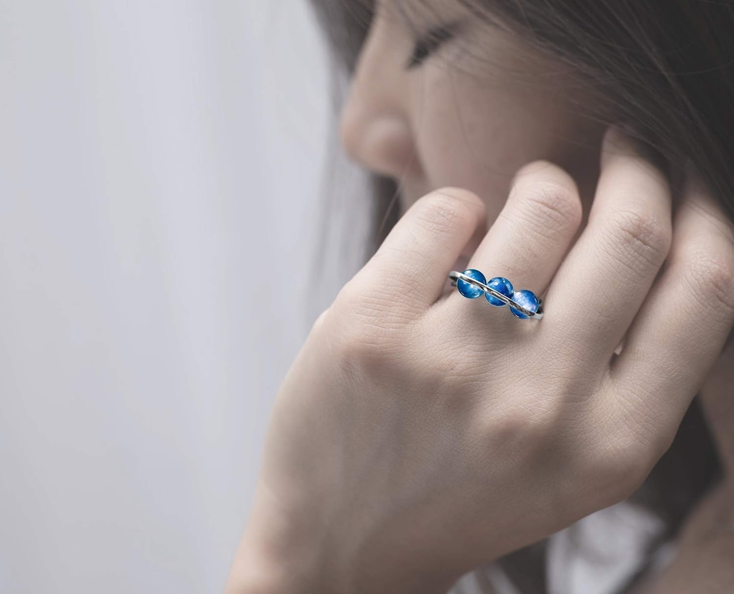 Kyanite ring by Majade. Kyanite engagement ring, royal blue stone crystal jewelry. Handmade 14k gold trinity kyanite ring. Minimalist unique gemstone engagement ring. Non traditional wedding ring