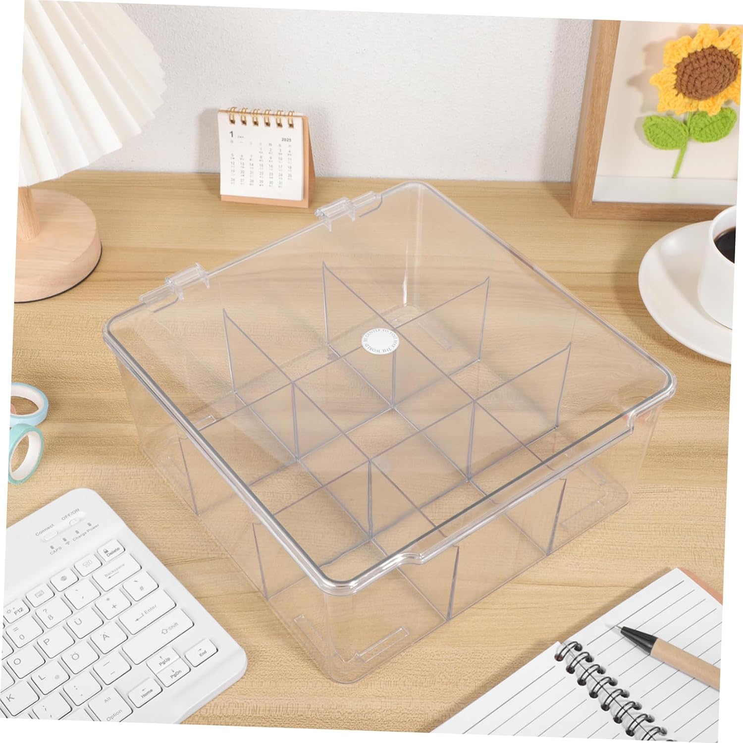 Plastic Storage Box with Locking Lid 9 Grid Divided Organizer