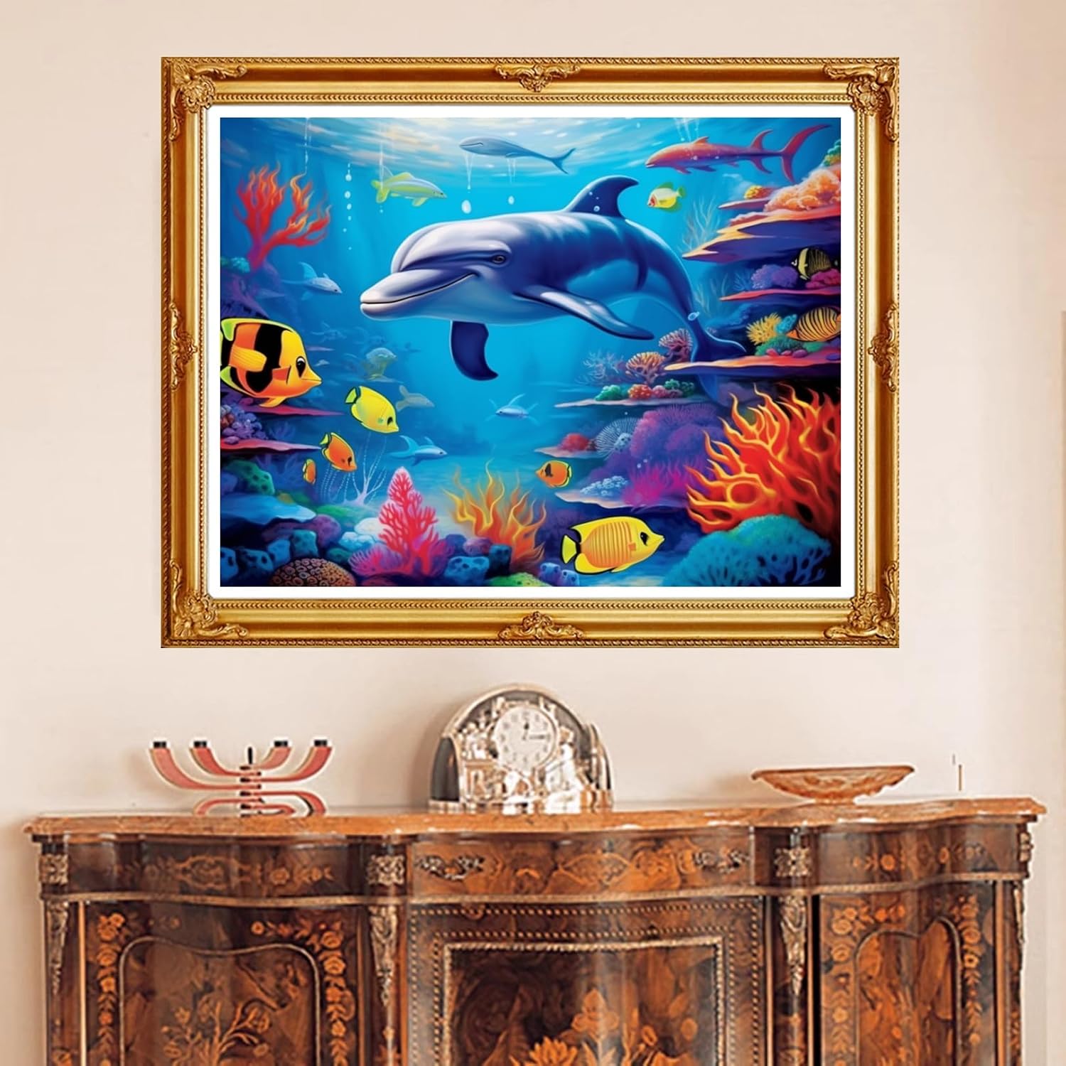 DMCVIVR Stamped Cross Stitch Kits for Beginners Adults Needlepoint Kits for Beginners Embroidery Kits for Adults Crossstitch Kit for Beginners 11CT-Dolphin Underwater World 16x20 inch