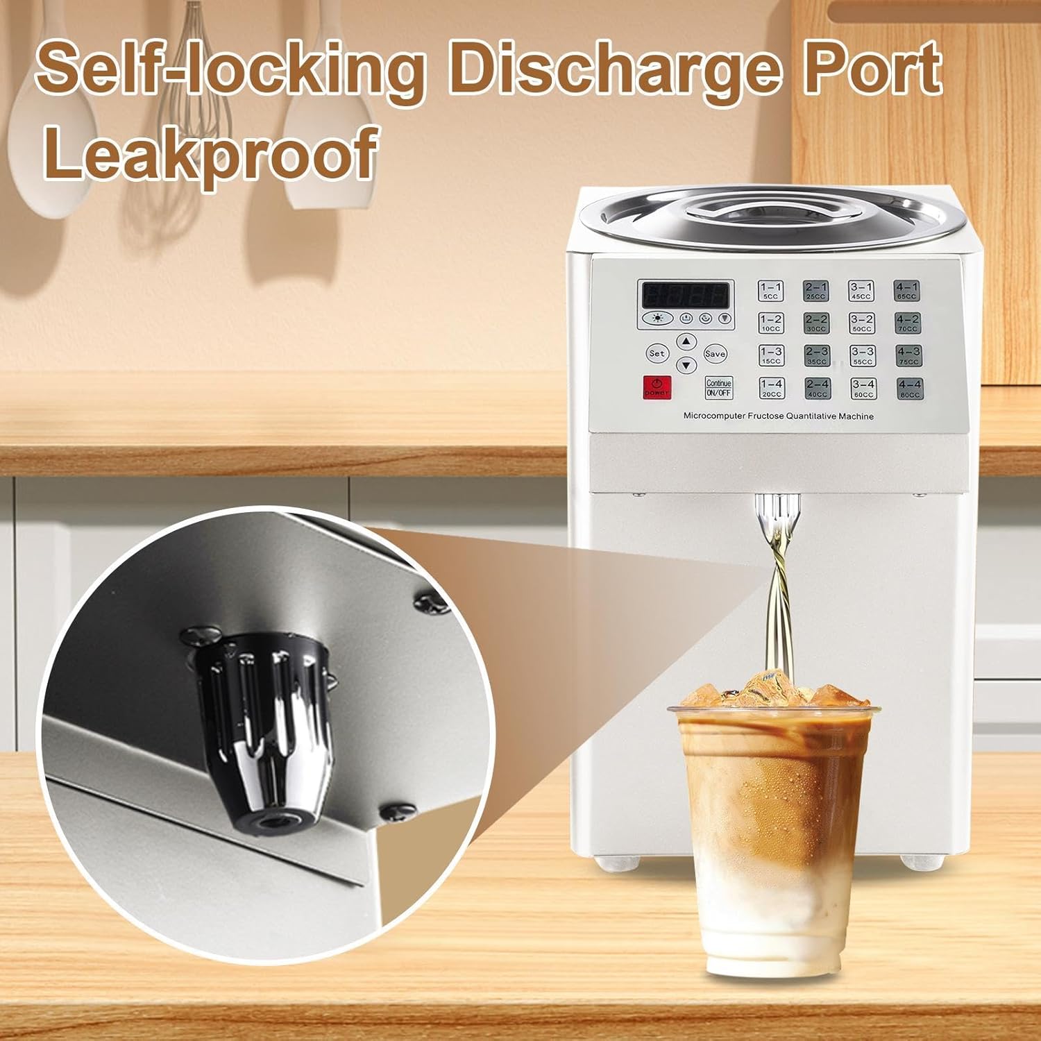 300W Automatic Fructose Dispenser,Fructose Dispensing Quantitative Machine Programmable Buttons With Temperature Adjustment,8L Large Capacity For Hotels, Milk Tea Shops(white U.S Standard)