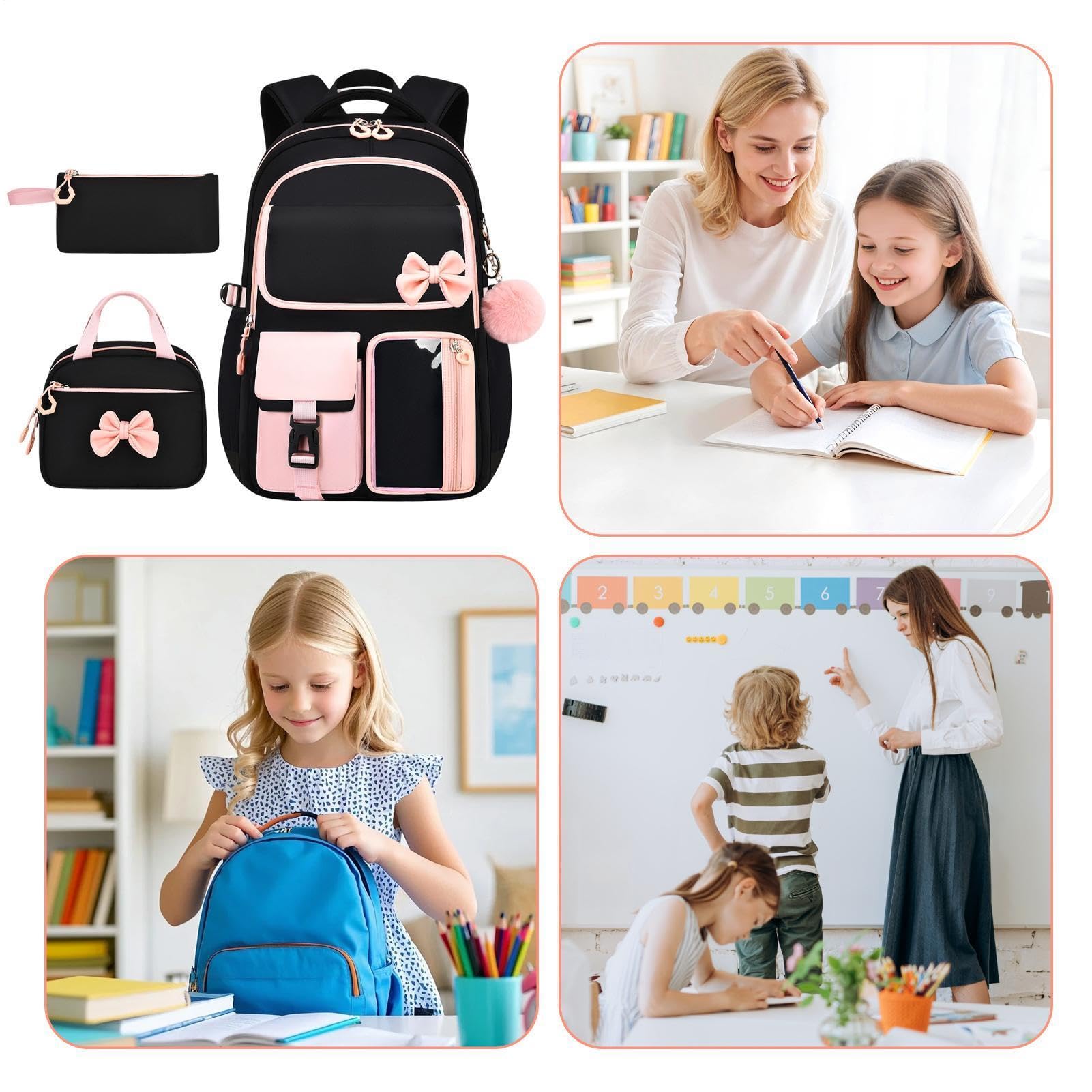 Zaino Scuola per Bambini con Borsa Pranzo Impermeabile Con Portamatite 3 | Zaino Scolastico Bambini Divertente E Per Studentesse Pendolari Viaggio Portafoglio Abbigliamento E Libri Di