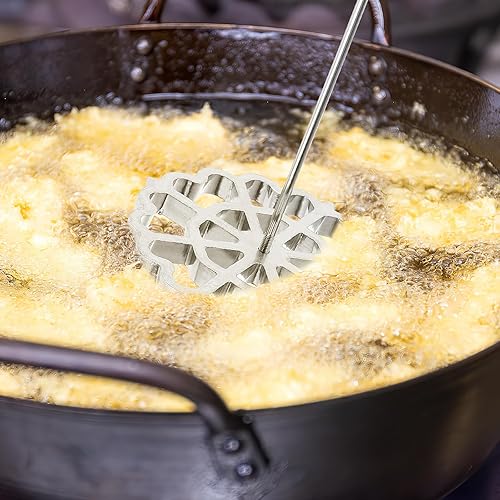 Miniatura 9 de IMIKEYA Rosettes Timbal Set Molde de aluminio para gofres con mango de madera, Ravioli Empanada Molde de prensa Bunuelos Molde para galletas Molde